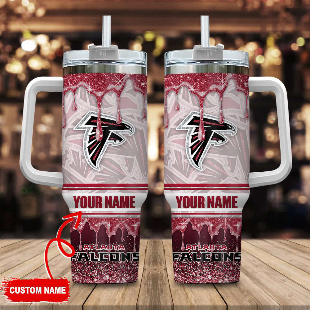 Atlanta Falcons NFL Glitter Custom Name 40oz Stanley Tumbler Gift for Fans