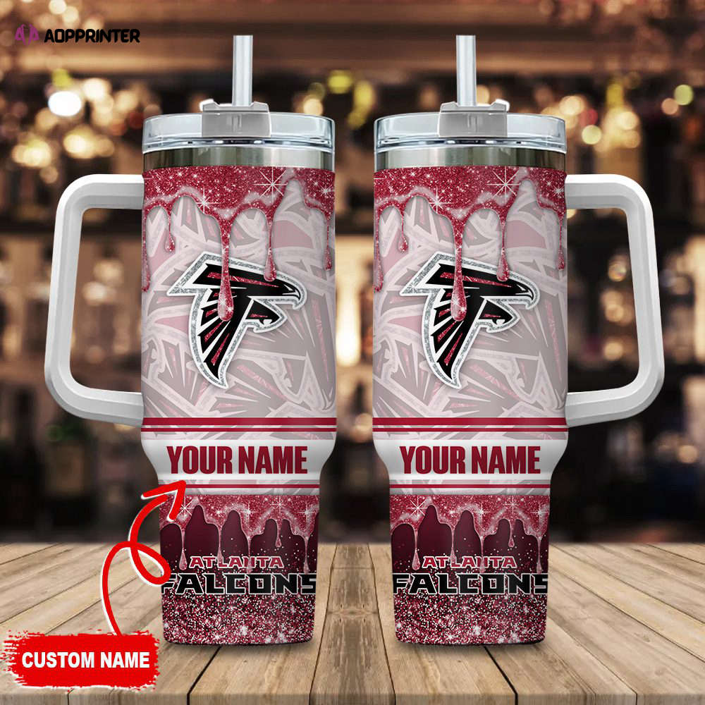 Atlanta Falcons NFL Glitter Custom Name 40oz Stanley Tumbler Gift for Fans