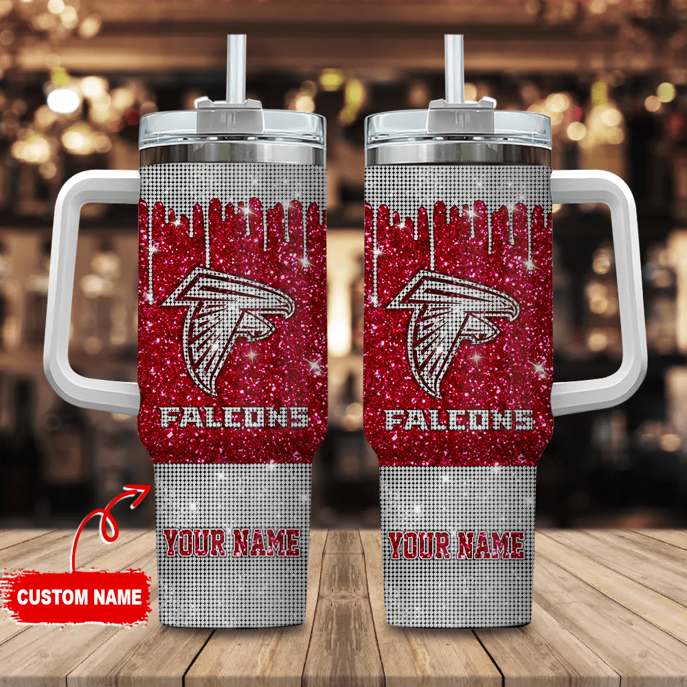 Atlanta Falcons Personalized NFL Glitter and Diamonds Bling 40oz Stanley Tumbler Gift for Fans