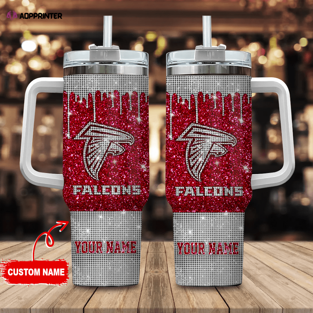 Atlanta Falcons Personalized NFL Glitter and Diamonds Bling 40oz Stanley Tumbler Gift for Fans