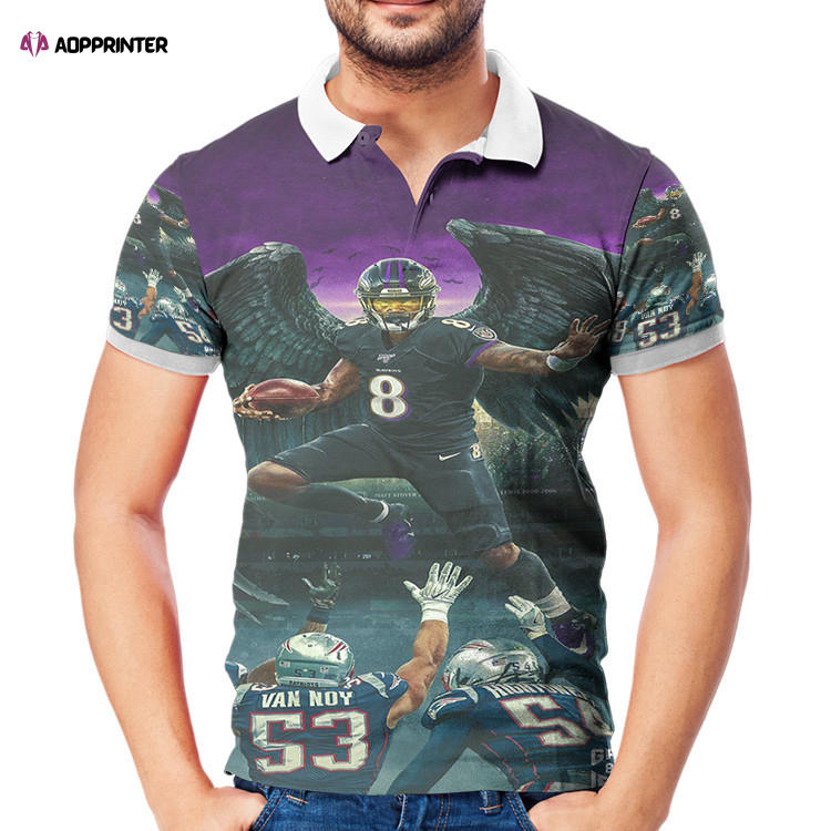 Baltimore Ravens Lamar Jackson 8 v12 3D Gift for Fans Polo Shirt