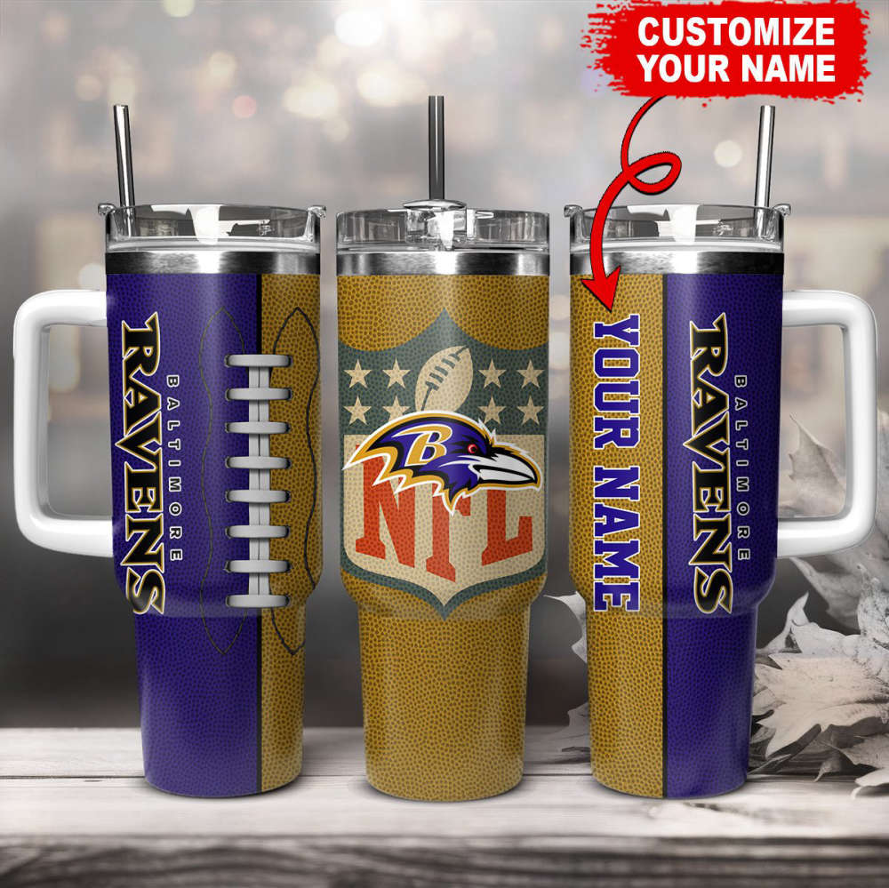 Baltimore Ravens NFL Football Custom Name 40oz Stanley Tumbler Gift for Fans