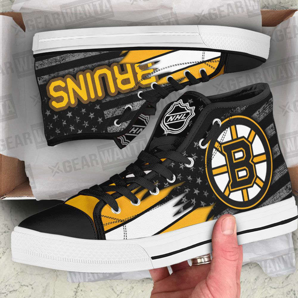 Boston Bruins High Top Canvas Shoes Custom American Flag Sneakers