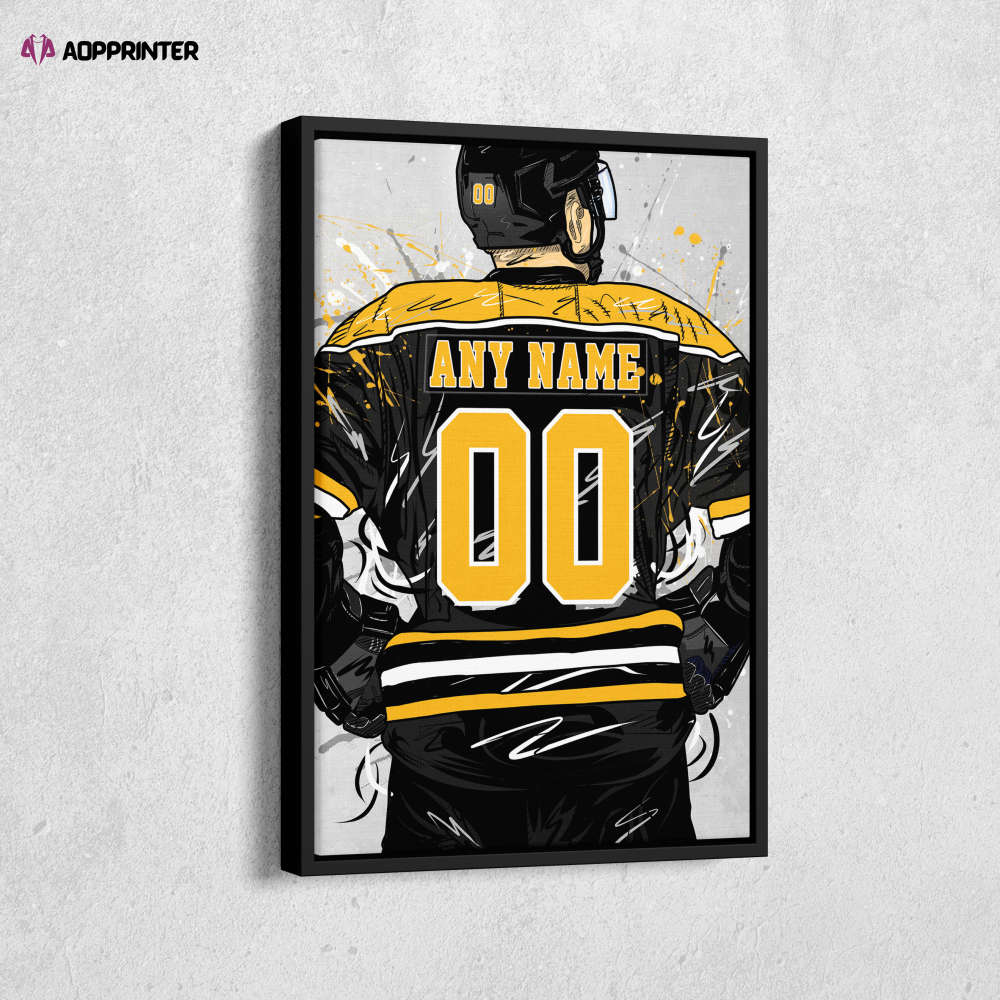 Boston Bruins Jersey NHL Personalized Jersey Custom Name and Number Canvas Wall Art Home Decor Framed Poster Man Cave Gift