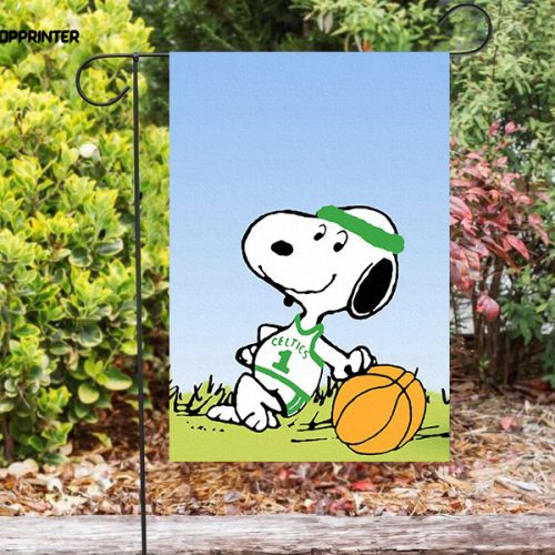 Boston Celtics Snoopy Wearing Uniform Double Sided Printing   Garden Flag Home Decor Gifts