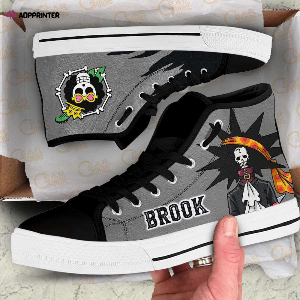 Brook Emblem Custom Canvas High Top Shoes For Fans One Piece Anime