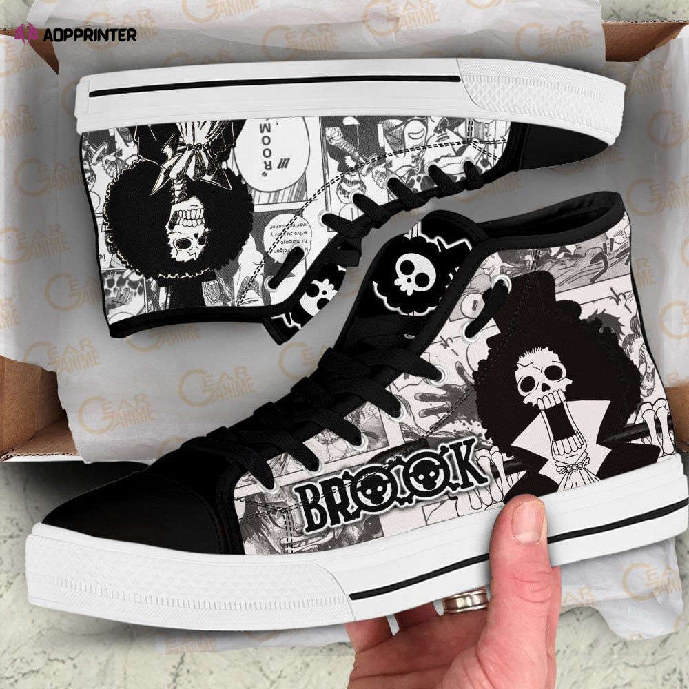 Brook High Top Shoes Black White For Fans One Piece Anime