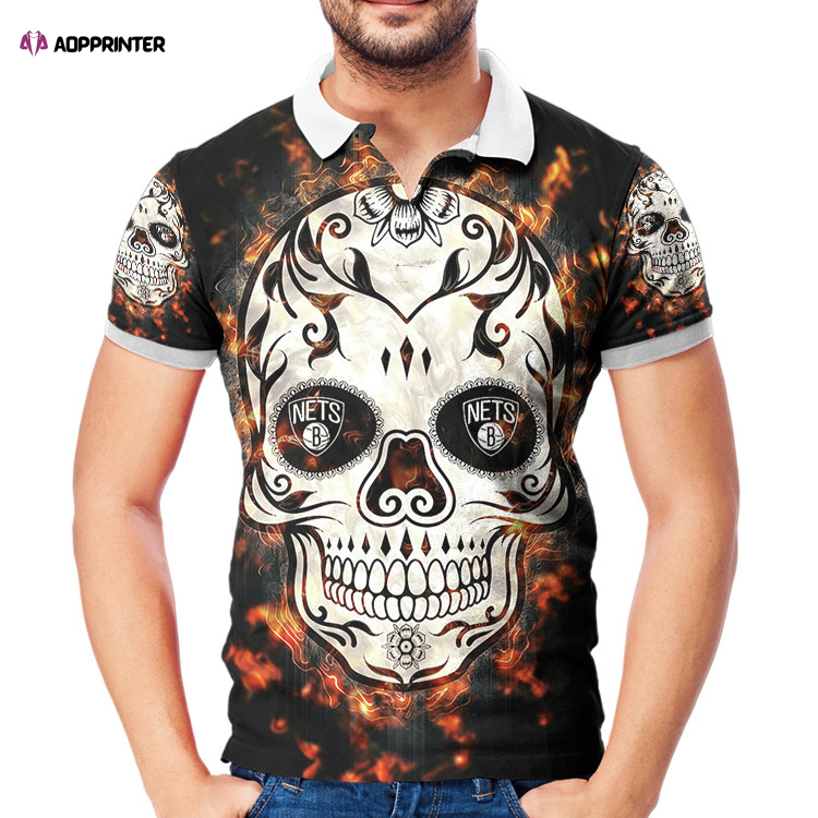 Brooklyn Nets Skull Fire 3D All Over Print Polo Shirt