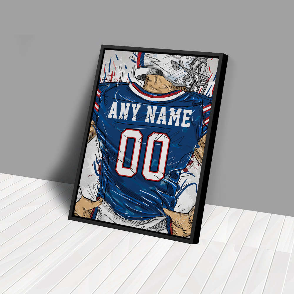 Buffalo Bills Jersey Personalized Jersey NFL Custom Name and Number Canvas Wall Art Home Decor Framed Poster Man Cave Gift