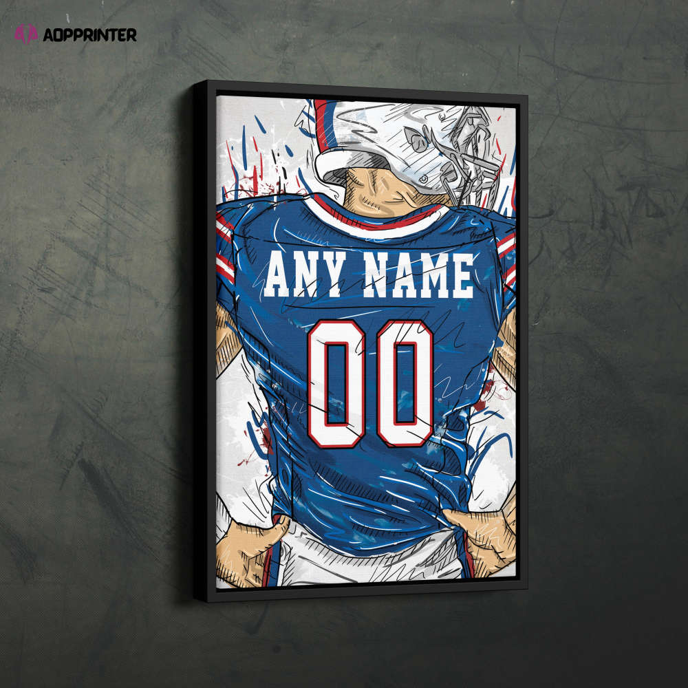 Buffalo Bills Jersey Personalized Jersey NFL Custom Name and Number Canvas Wall Art Home Decor Framed Poster Man Cave Gift