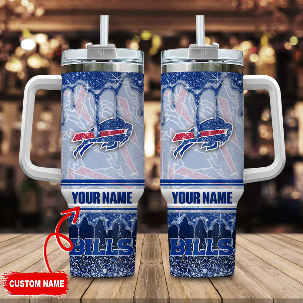 Buffalo Bills NFL Glitter Custom Name 40oz Stanley Tumbler Gift for Fans