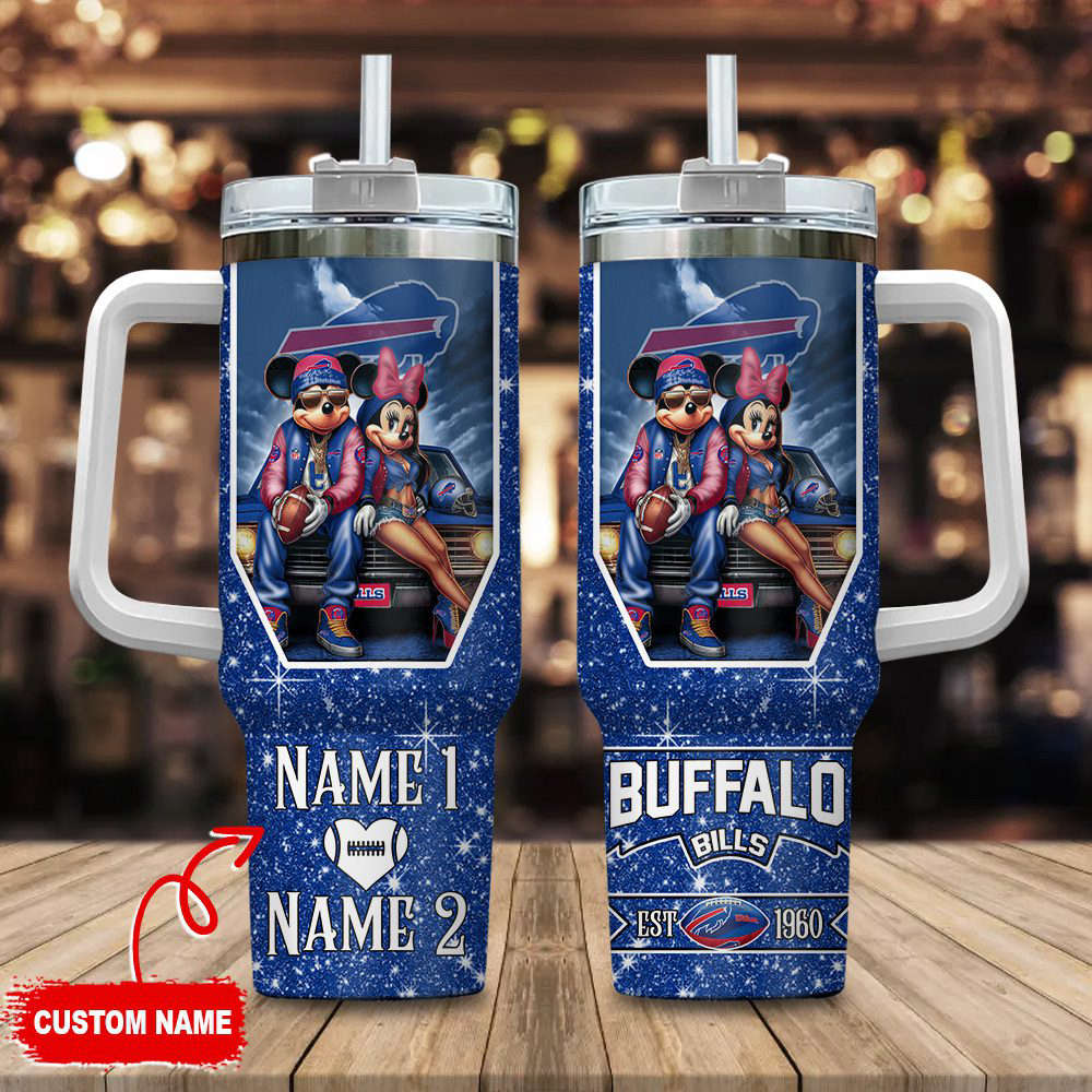 Buffalo Bills NFL Mickey And Minnie Couple 40oz Stanley Tumbler Custom Name Gift for Fans