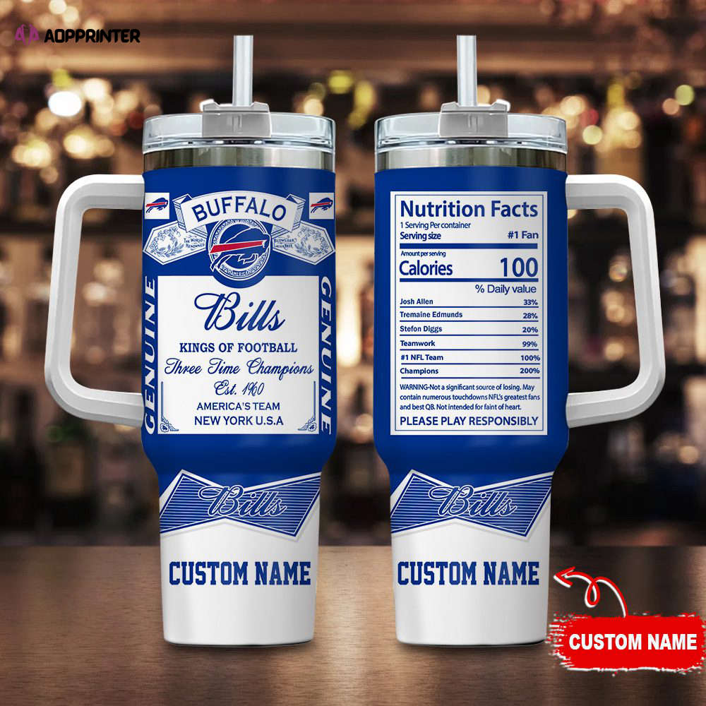 Buffalo Bills Personalized NFL Nutrition Facts 40oz Stanley Tumbler Gift for Fans