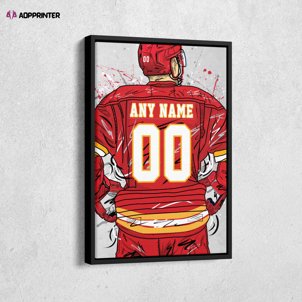 Calgary Flames Jersey NHL Personalized Jersey Custom Name and Number Canvas Wall Art Home Decor Framed Poster Man Cave Gift