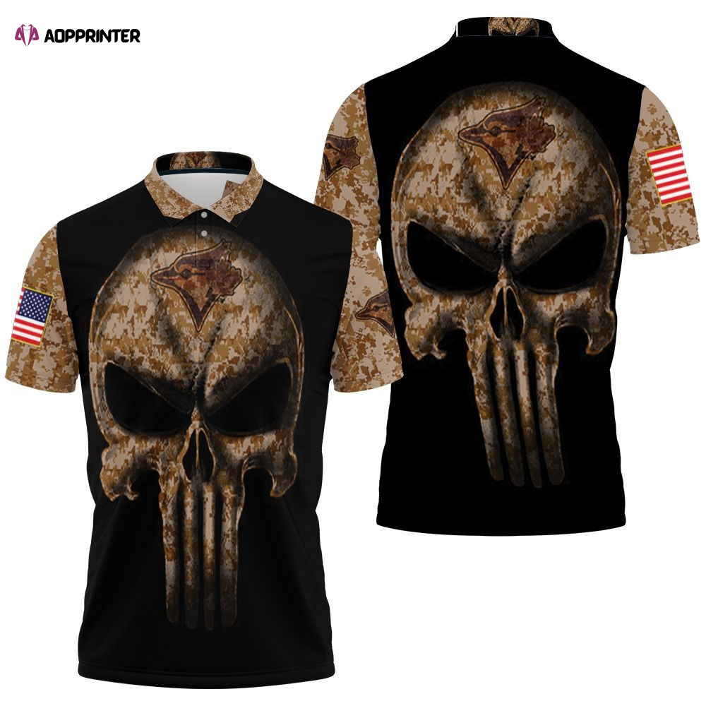 Camouflage Skull Toronto Blue Jays American Flag Polo Shirt Gift for Fans Shirt 3d T-shirt