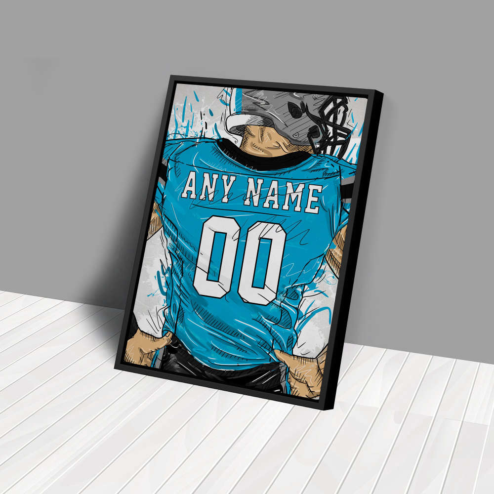 Carolina Panthers Jersey Personalized Jersey NFL Custom Name and Number Canvas Wall Art Home Decor Framed Poster Man Cave Gift