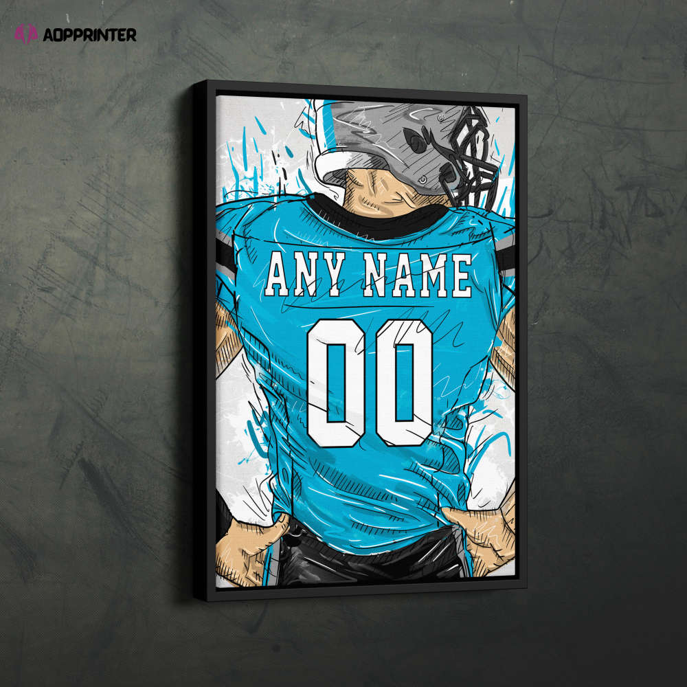 Carolina Panthers Jersey Personalized Jersey NFL Custom Name and Number Canvas Wall Art Home Decor Framed Poster Man Cave Gift