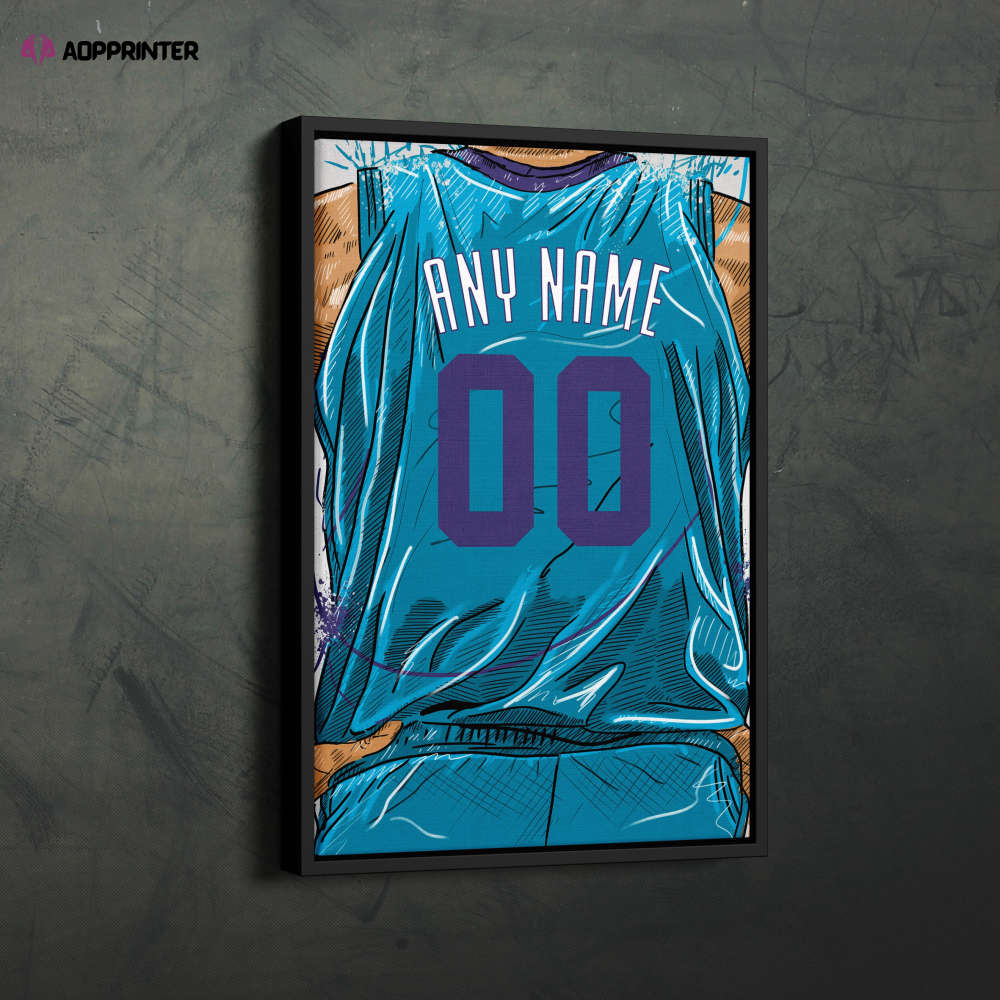Charlotte Hornets Jersey Personalized Jersey NBA Custom Name and Number Canvas Wall Art Home Decor Framed Poster Man Cave Gift