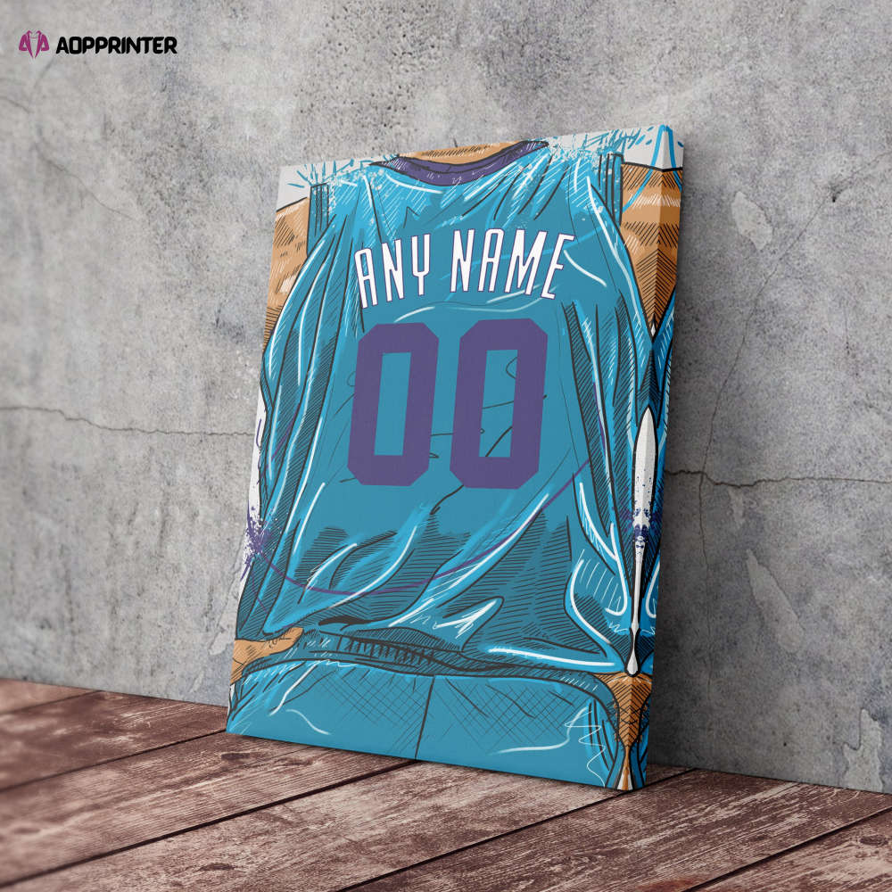 Charlotte Hornets Jersey Personalized Jersey NBA Custom Name and Number Canvas Wall Art Home Decor Man Cave Gift
