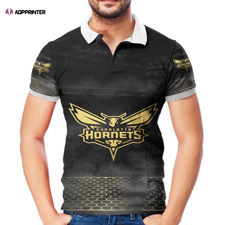 Charlotte Hornets Yellow Black 3D All Over Print Polo Shirt