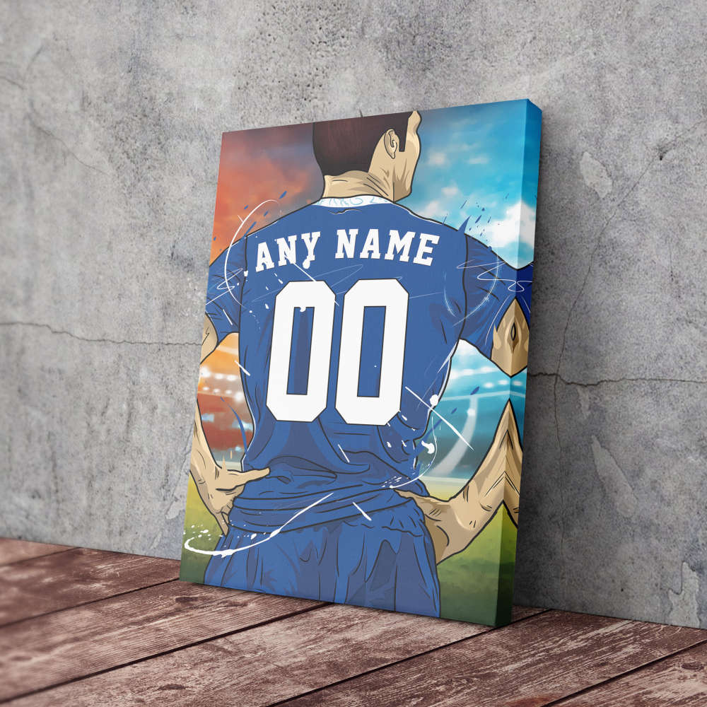 Chelsea F.C Jersey Soccer Personalized Jersey Custom Name and Number Canvas Wall Art Home Decor Framed Poster Man Cave Gift