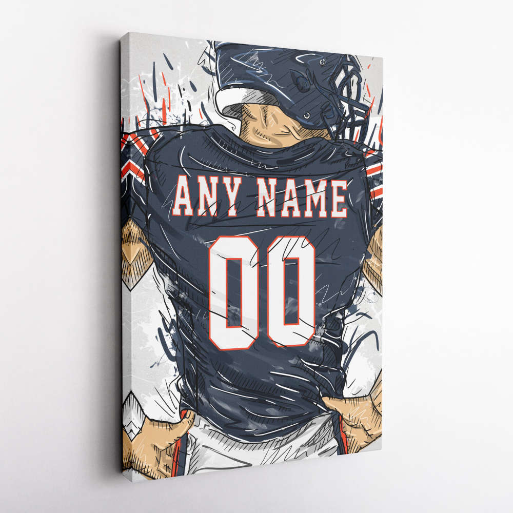 Chicago Bears Jersey Personalized Jersey NFL Custom Name and Number Canvas Wall Art Home Decor Framed Poster Man Cave Gift