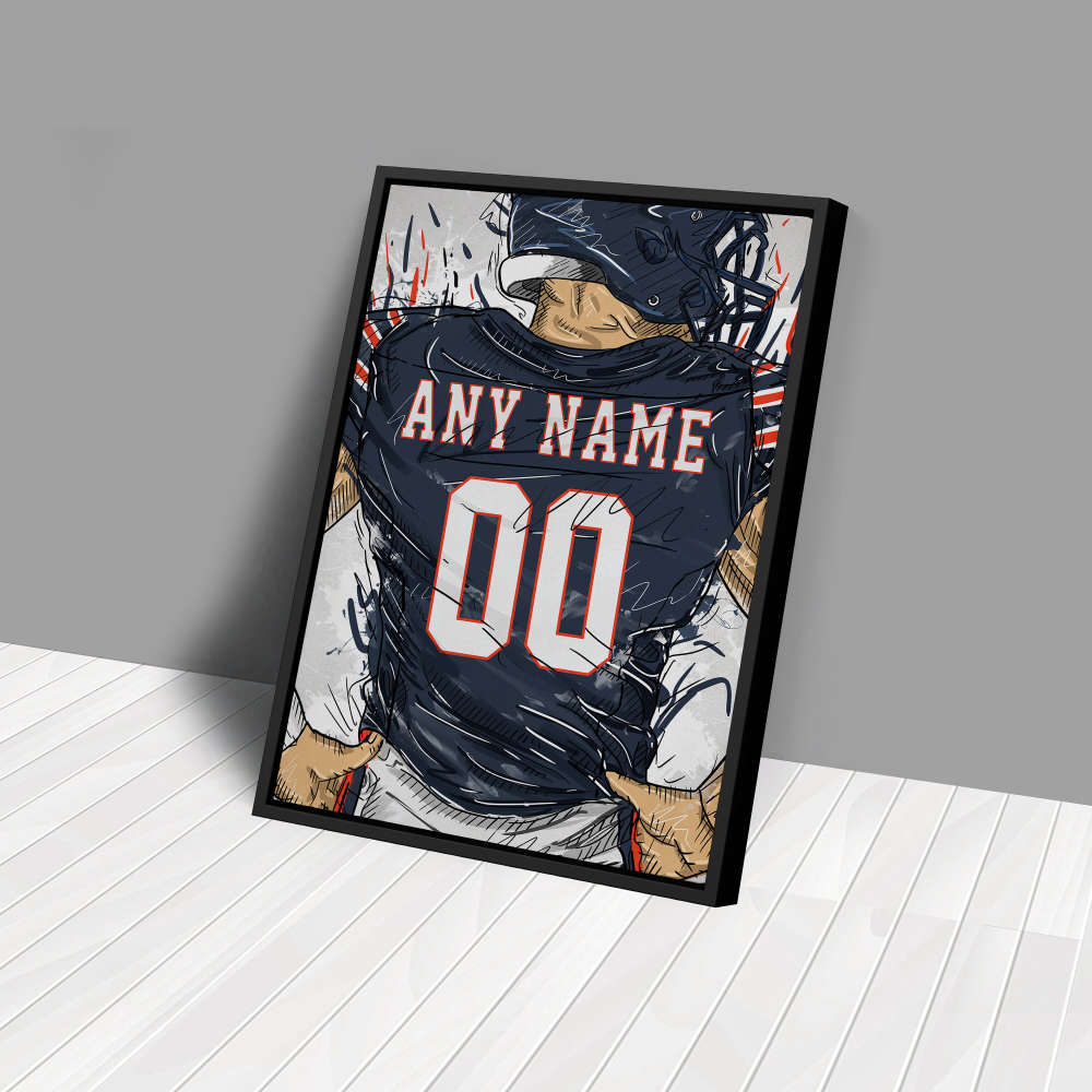 Chicago Bears Jersey Personalized Jersey NFL Custom Name and Number Canvas Wall Art Home Decor Framed Poster Man Cave Gift