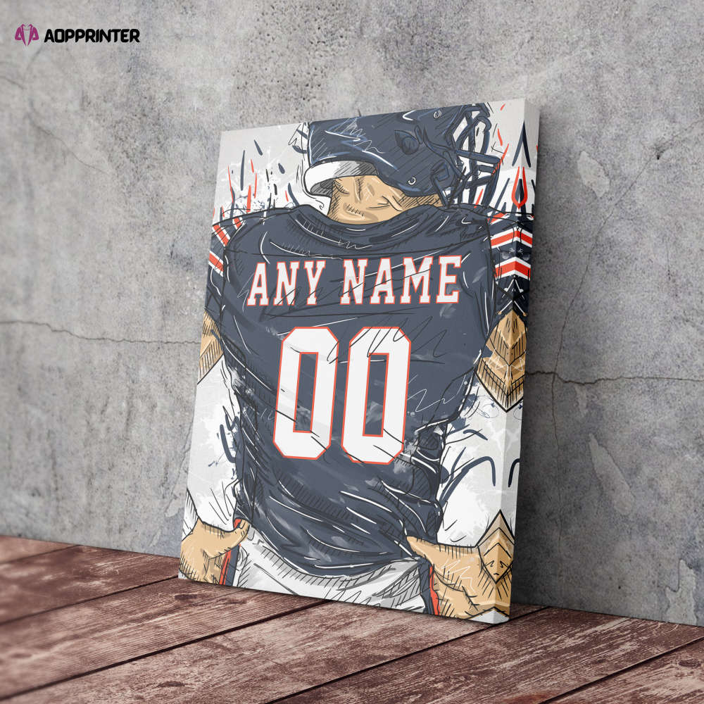 Chicago Bears Jersey Personalized Jersey NFL Custom Name and Number Canvas Wall Art Home Decor Man Cave Gift