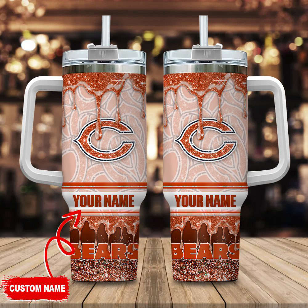 Chicago Bears NFL Glitter Custom Name 40oz Stanley Tumbler Gift for Fans