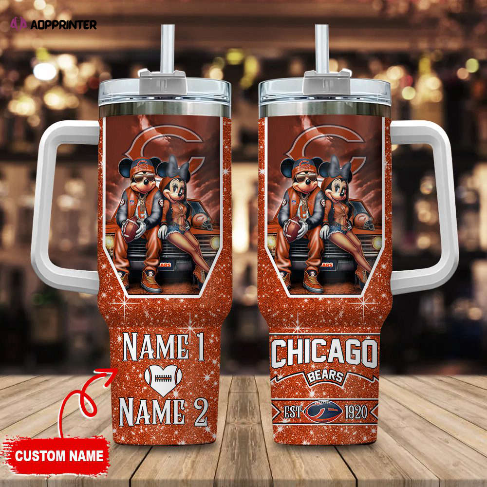 Chicago Bears NFL Mickey And Minnie Couple 40oz Stanley Tumbler Custom Name Gift for Fans