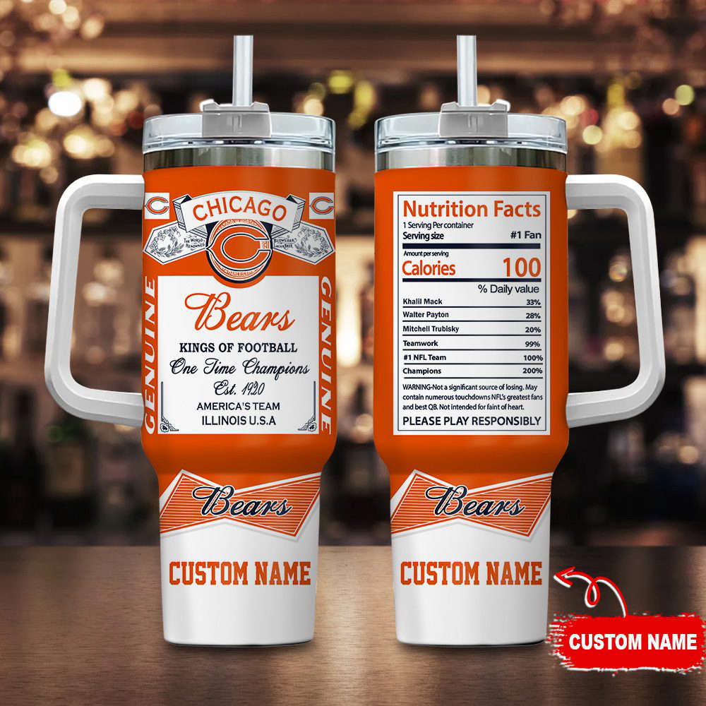 Chicago Bears Personalized NFL Nutrition Facts 40oz Stanley Tumbler Gift for Fans