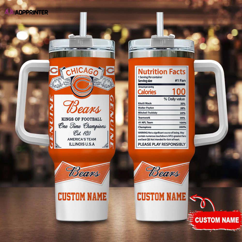 Chicago Bears Personalized NFL Nutrition Facts 40oz Stanley Tumbler Gift for Fans