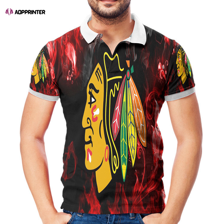 Chicago Blackhawks Emblem Floral Smoke 3D Gift for Fans Polo Shirt
