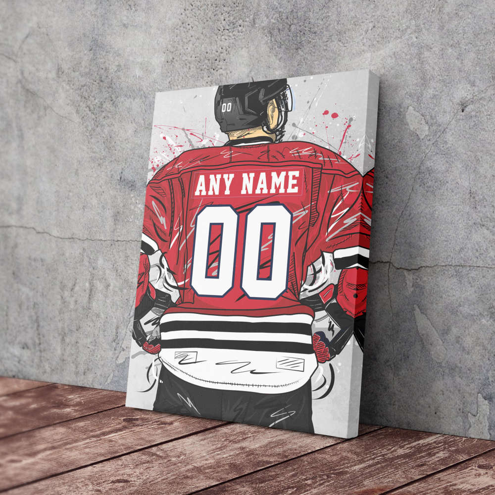 Chicago Blackhawks Jersey NHL Personalized Jersey Custom Name and Number Canvas Wall Art Home Decor Framed Poster Man Cave Gift