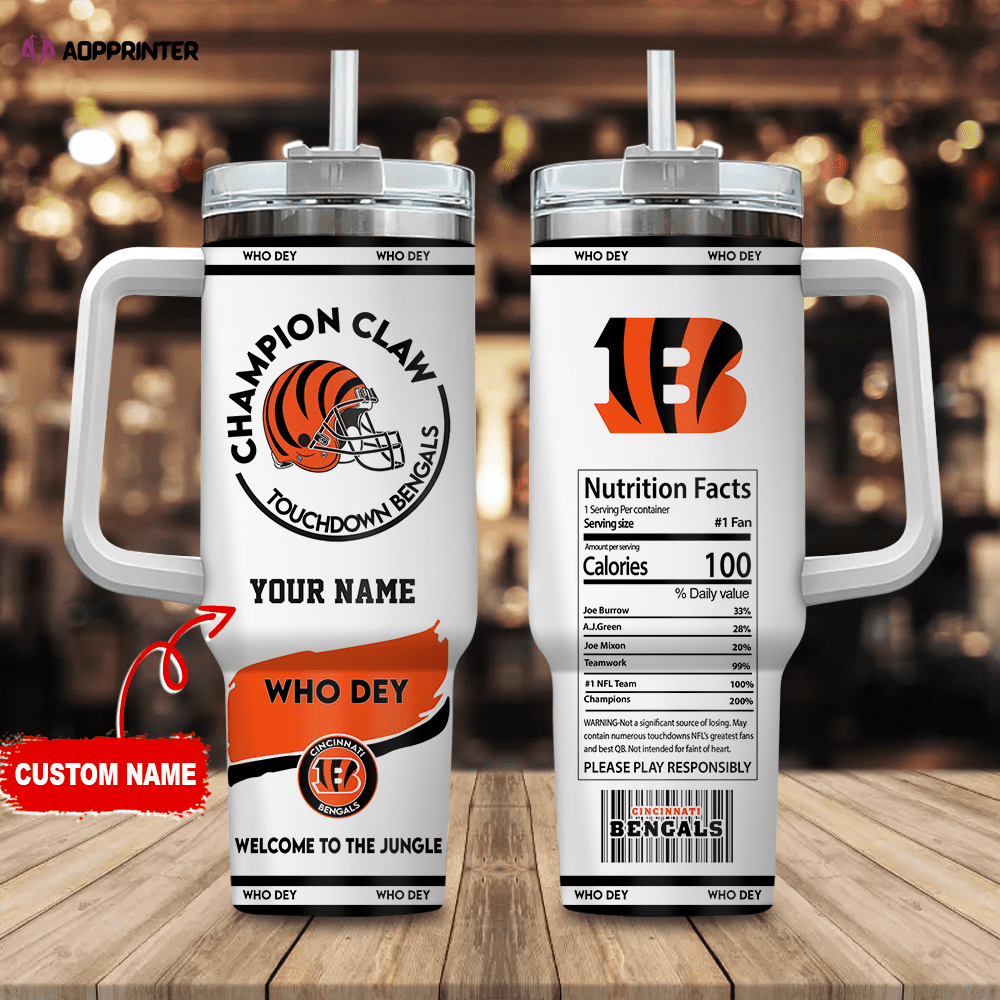 Cincinnati Bengals Champion Claw NFL Personalized Stanley Tumbler 40Oz Gift for Fans