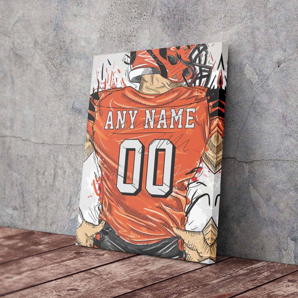 Cincinnati Bengals Jersey Personalized Jersey NFL Custom Name and Number Canvas Wall Art Home Decor Framed Poster Man Cave Gift