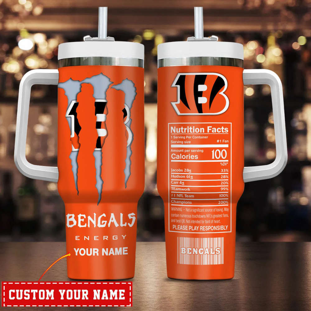 Cincinnati Bengals NFL Energy Nutrition Facts Personalized Stanley Tumbler 40Oz Gift for Fans