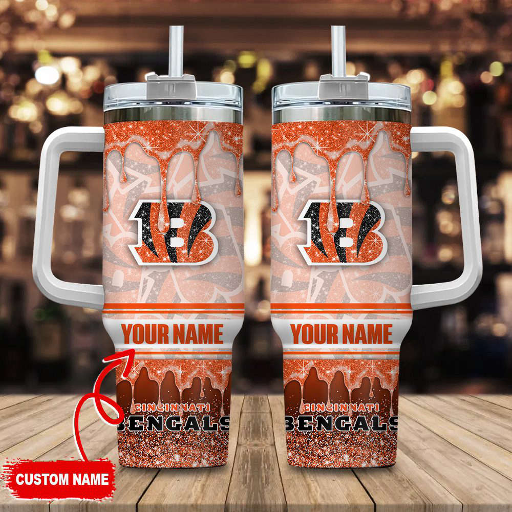 Cincinnati Bengals NFL Glitter Custom Name 40oz Stanley Tumbler Gift for Fans