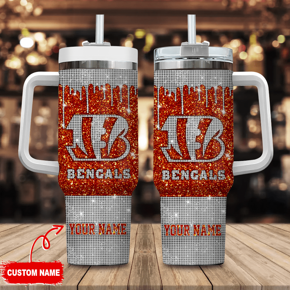 Cincinnati Bengals Personalized NFL Glitter and Diamonds Bling 40oz Stanley Tumbler Gift for Fans
