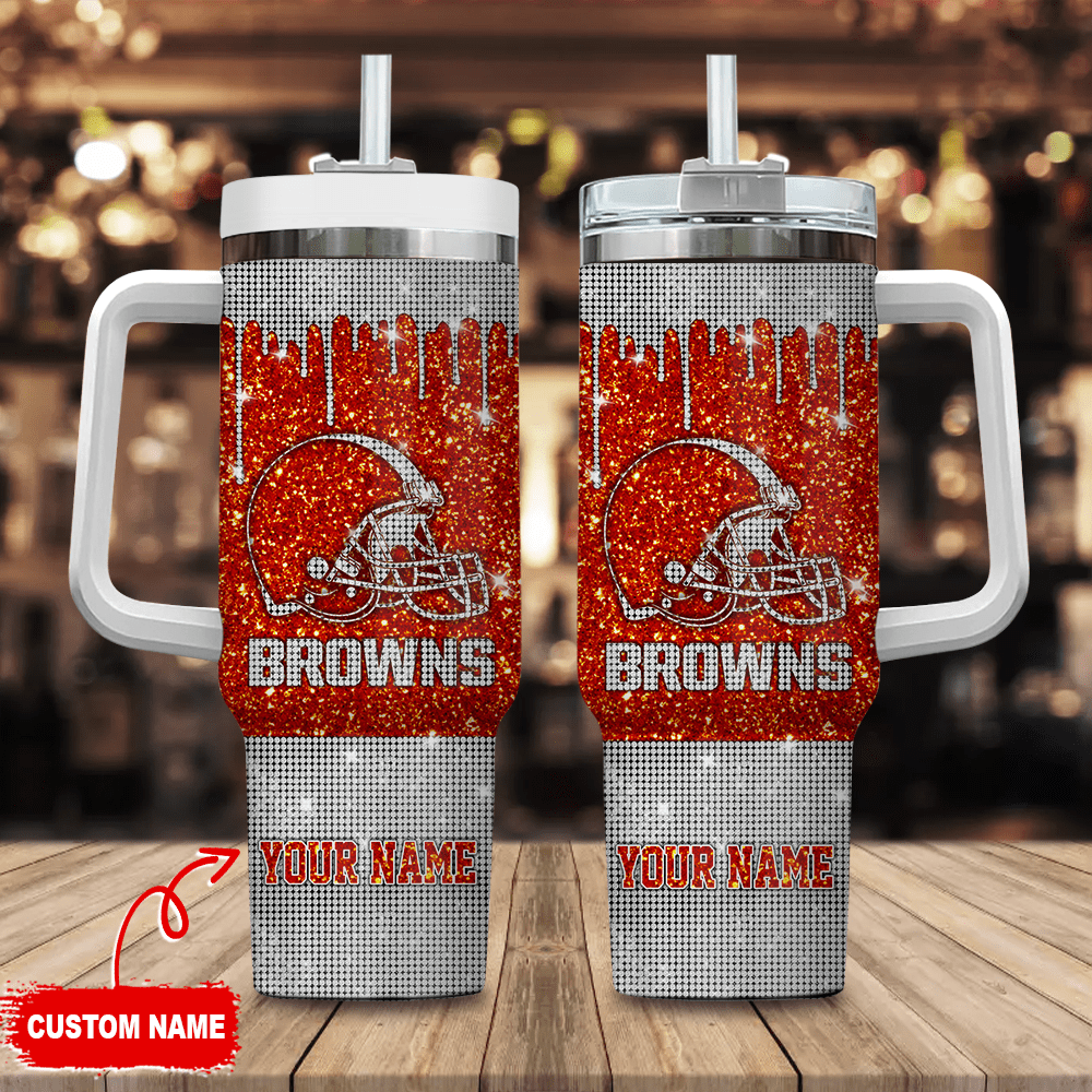 Cleveland Browns Personalized NFL Glitter and Diamonds Bling 40oz Stanley Tumbler Gift for Fans