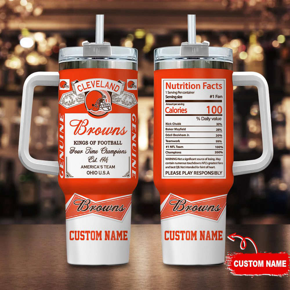 Cleveland Browns Personalized NFL Nutrition Facts 40oz Stanley Tumbler Gift for Fans