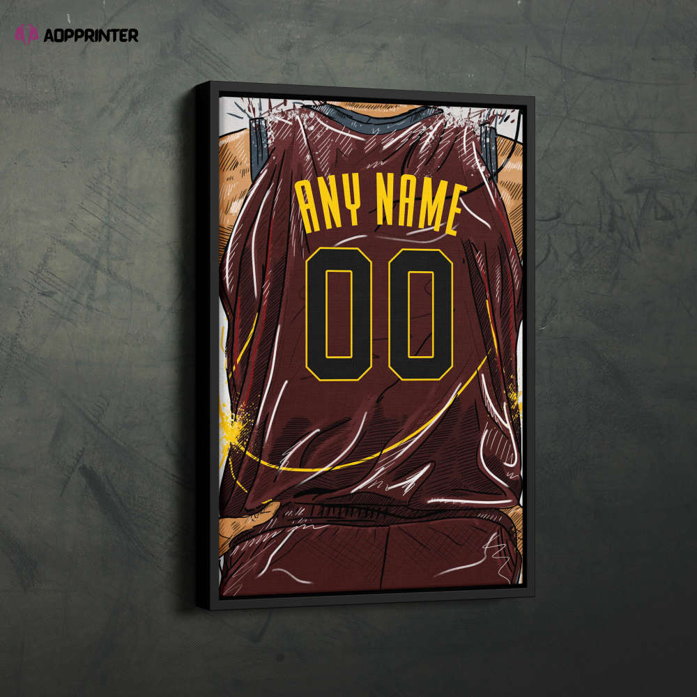 Cleveland Cavaliers Jersey Personalized Jersey NBA Custom Name and Number Canvas Wall Art Home Decor Framed Poster Man Cave Gift