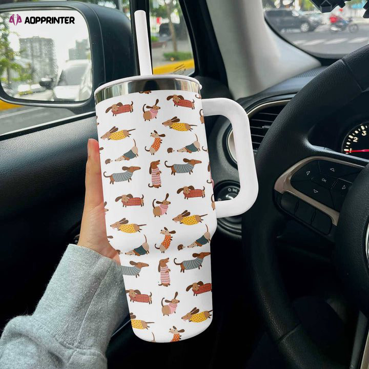 Dachshund Shineful 40oz Stanley Tumbler Floral Gift for Fans