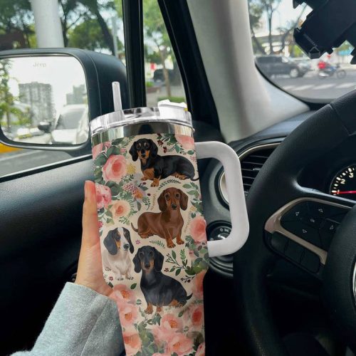 Dachshund Shineful 40oz Stanley Tumbler Floral Gift for Fans