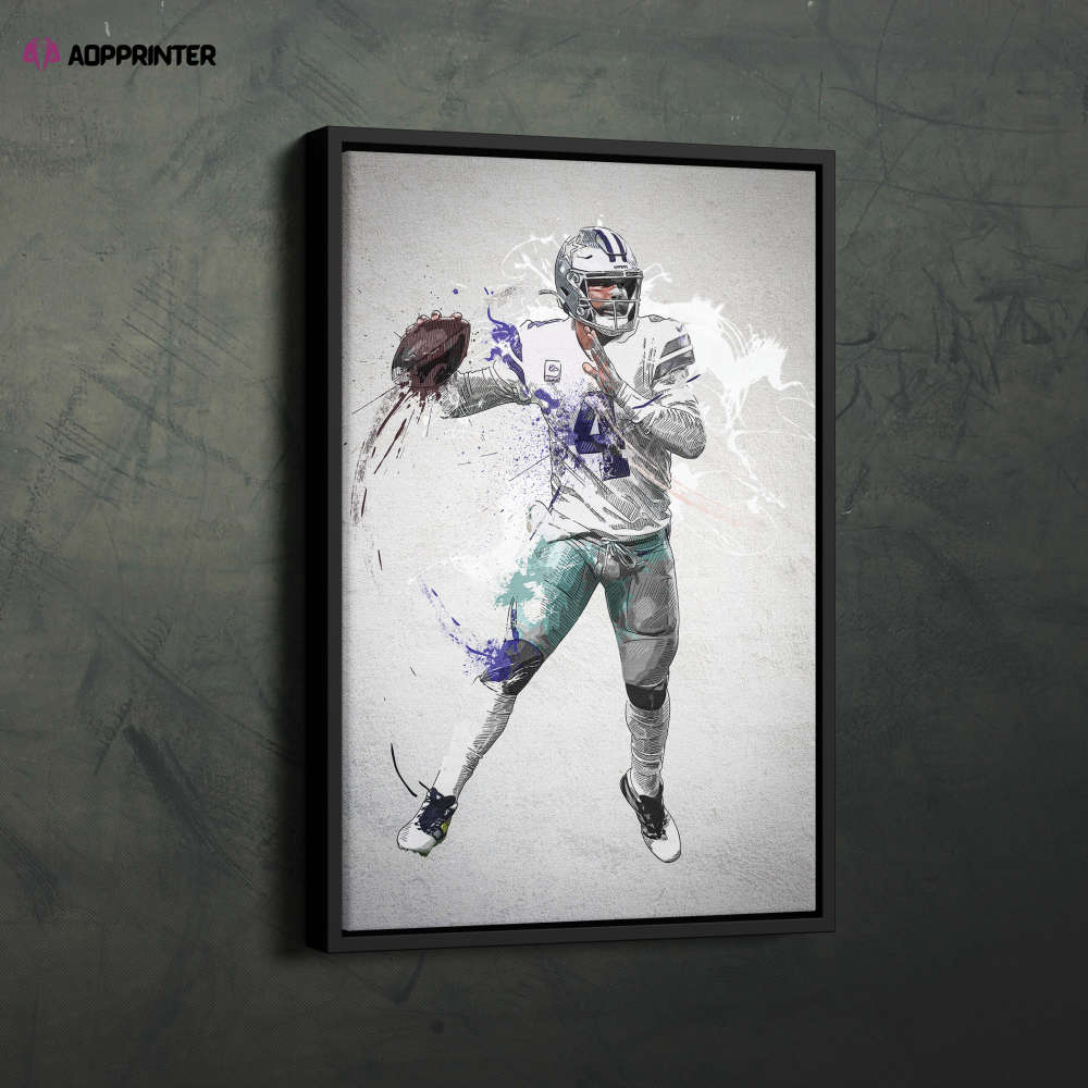 Dak Prescott Poster Dallas Cowboys NFL Framed Wall Art Home Decor Canvas Print Artwork