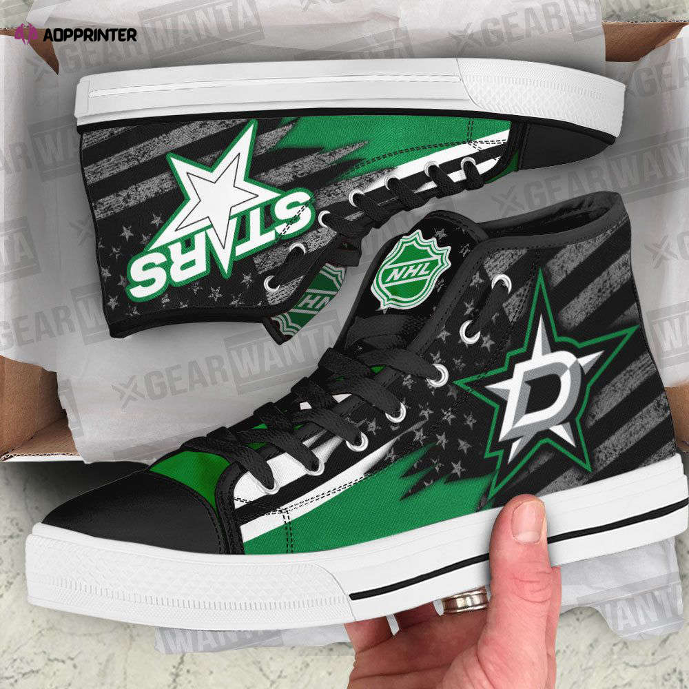 Dallas Stars High Top Canvas Shoes Custom American Flag For Fans