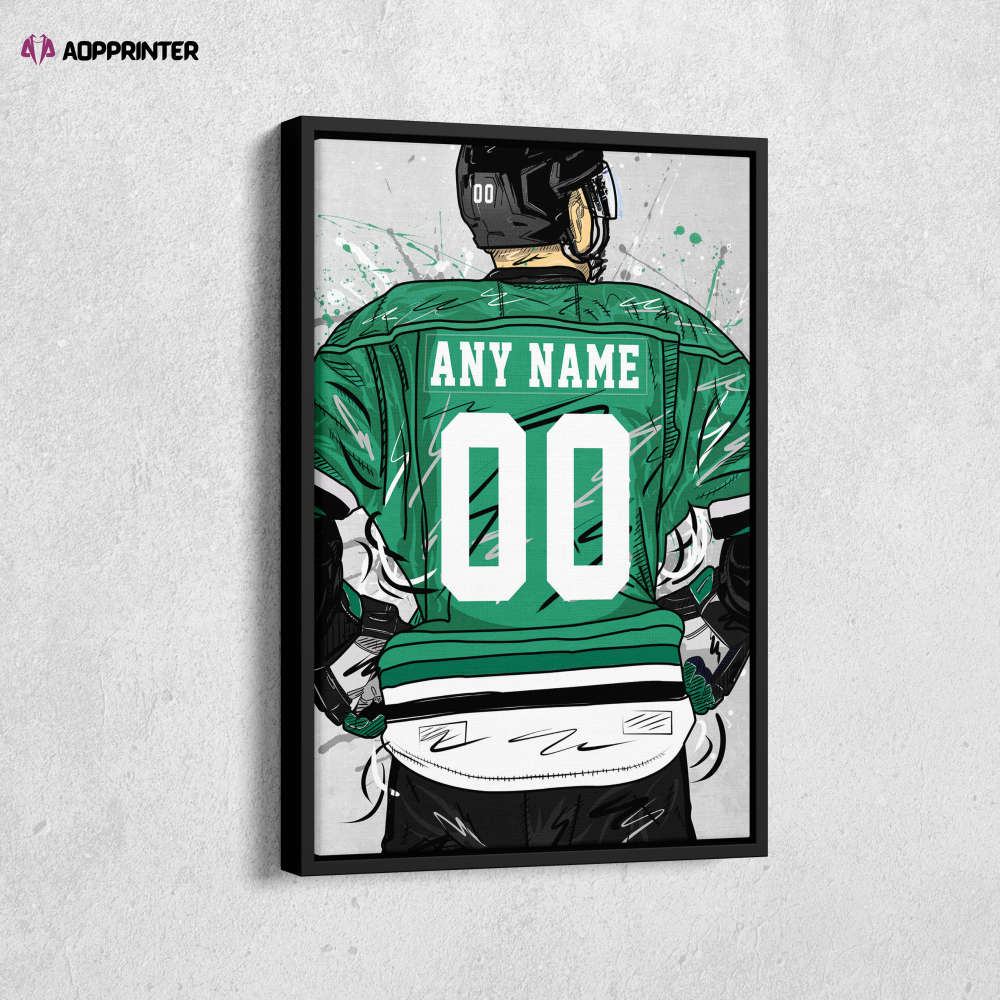 Dallas Stars Jersey NHL Personalized Jersey Custom Name and Number Canvas Wall Art Home Decor Framed Poster Man Cave Gift