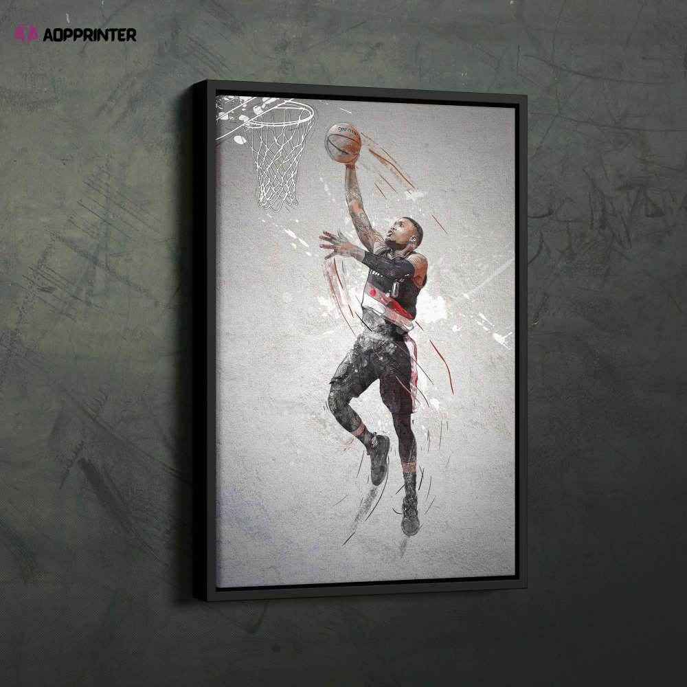 Damian Lillard Poster Portland Trail Blazers NBA Framed Wall Art Home Decor Canvas Print Artwork