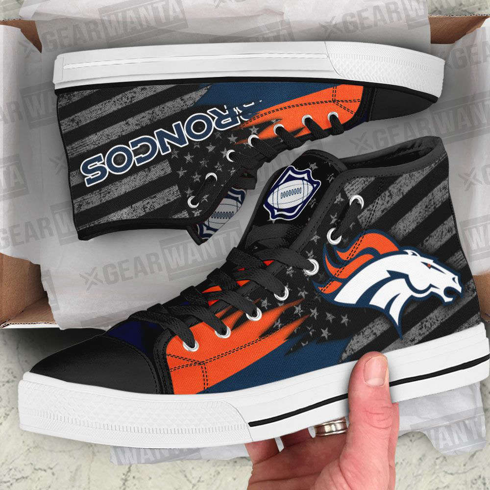 Denver Broncos High Top Sneakers Custom Shoes For Fans American Flag