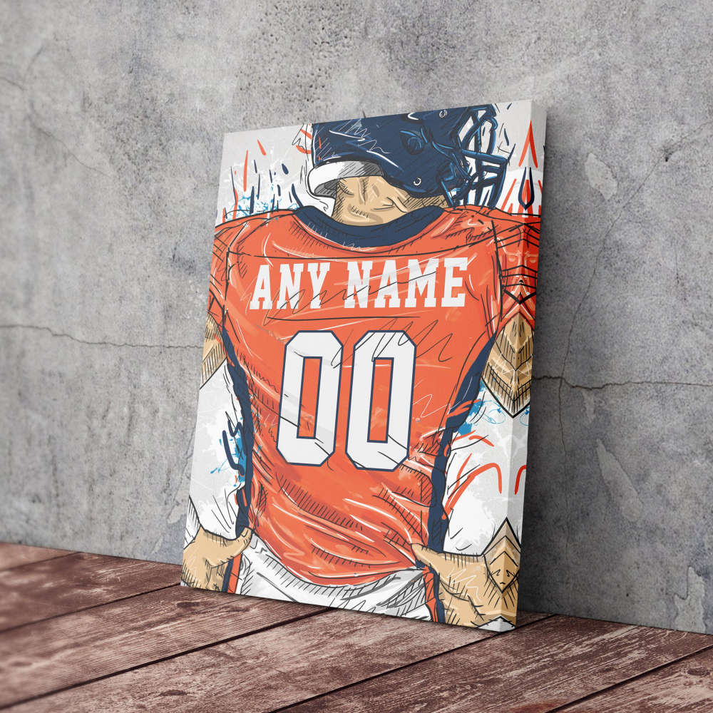 Denver Broncos Jersey Personalized Jersey NFL Custom Name and Number Canvas Wall Art Home Decor Framed Poster Man Cave Gift